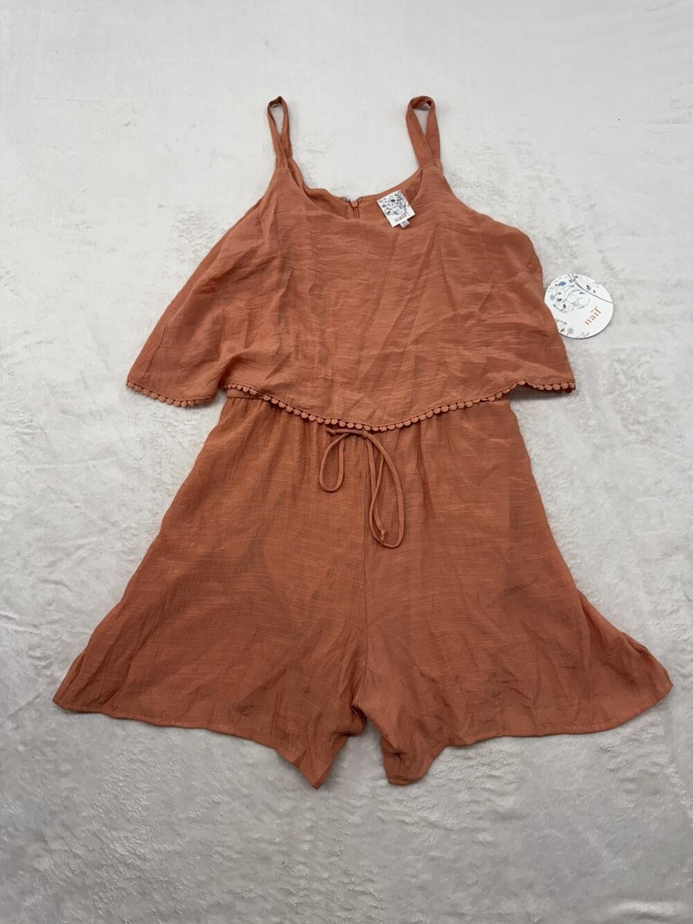 Naïf Sleeveless Jumpsuit Orange Wide Leg Drawstring Waist Lined Romper Size XL